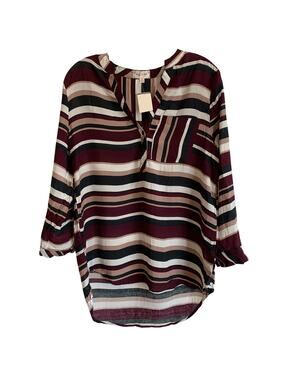 NWT Bailey & Chloe Womens Medium Striped Tunic 3/4 Sleeve Scoop Hem Flowy